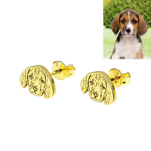 Personalized Pet Photo Stud Earrings in Gold