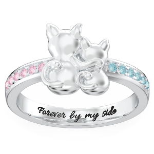 Personalized Couple Cats Promise Ring in Silver