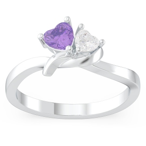 Couple Twisted Heart Birthstone Promise Ring in Silver