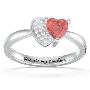 Personalized Heart in Heart Promise Ring with Birthstone in Silver