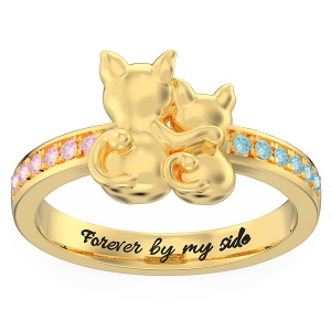 Personalized Couple Cats Promise Ring in Gold