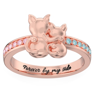 Personalized Couple Cats Promise Ring in Rose Gold