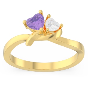 Couple Twisted Heart Birthstone Promise Ring in Gold