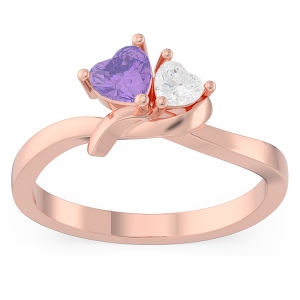 Couple Twisted Heart Birthstone Promise Ring in Rose Gold
