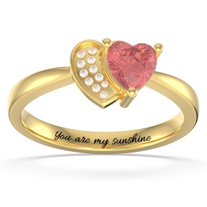 Personalized Heart in Heart Promise Ring with Birthstone in Gold