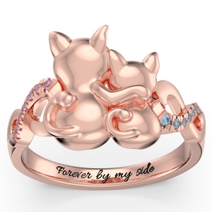 Personalized Couple Cats Ring with Birthstone in Rose Gold