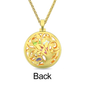 Round Cage Family Tree Birthstone Necklace Gold Plated