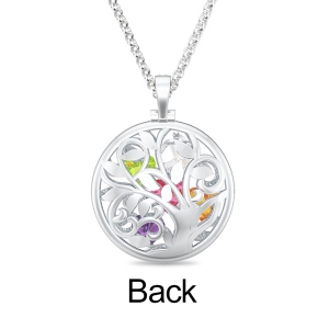 Round Cage Platinum-Plated Family Tree Birthstone Necklace