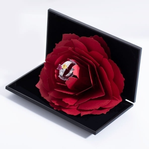 Customized Engraved Dual Hearts Birthstone Promise Ring with 3D Rose Box