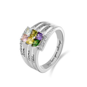 Customized Stacked-Up Birthstones Silver Ring