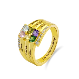 Personalized Stacking Ring with Six Birthstone in Gold