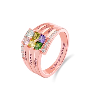 Personalized Stacking Ring with Six Birthstone in Rose Gold