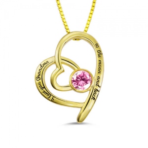 Custom Birthstone Heart Necklace For Grandma Gold Plated
