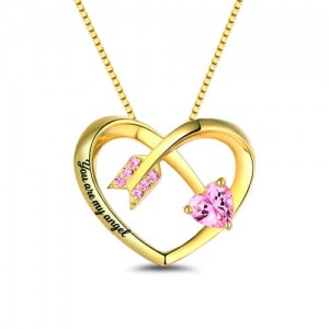 Personalized Love Arrow Birthstone Heart Necklace Gold Plated