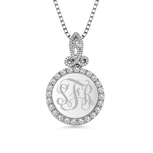 Customized Round CZ Monogram Sterling Silver Necklace