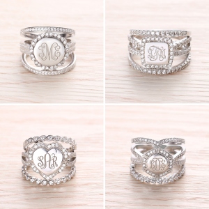 Monogrammed in Silver Stacked Cubic Zirconia Ring