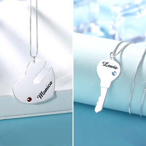 Couples Breakable Silver Necklace With Birthstones