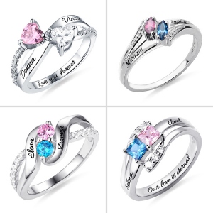 Personalized Engraved Dual and Diverse Birthstones Promise Ring