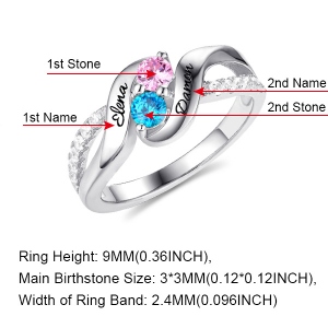 double heart birthstone ring