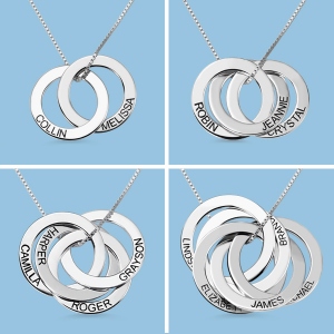 Engraved Russian Sterling Silver Ring Necklace, Name Necklace for Women