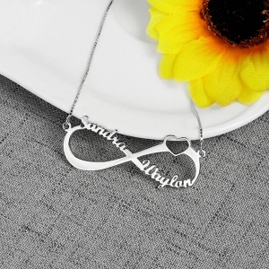 Personalized Infinity Heart Double Name Necklace Silver