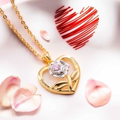 Collier coeur rose personnalisé avec pierre de naissance