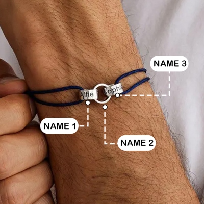 Personalized Interlocking Ring Bracelet, Custom 1-5 Names Rope Bracelet, Men's Jewelry, Father's Day/Birthday Gift for Dad/Boyfriend/Husband