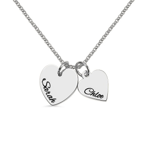 Personalized Double Hearts Charm Mother Daughter Necklace