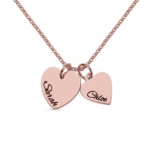 Personalized Double Hearts Charm Necklace in Rose Gold