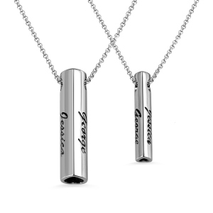 Personalized Double Heart Bar Necklace in Sterling Silver 