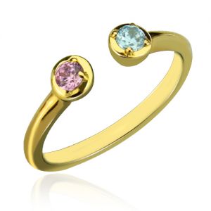 Dual Birthstone Ring 18K Gold Plated