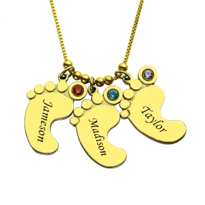 Family Necklace Mother's Pendant Baby Feet Names Necklace 18k Gold Plated