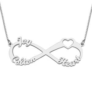3 Names Sterling Silver Heart Shaped Necklace 