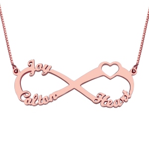 Customized Heart Infinity 3 Names Necklace In Rose Gold