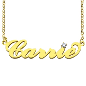Name Plate Carrie Necklace with a Birthstone in 18K Gold