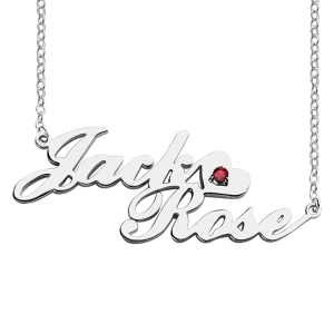Double Names Necklace with Custom Birthstone for Couples in Sterling Silver