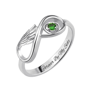 Angel Wing Anniversary Ring for Her with Birthstone Platinum Plated
