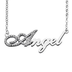 Customized Sterling Silver Script Name Necklace-Initial Full Birthstone