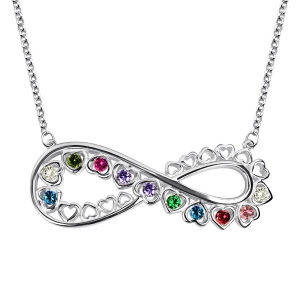 Unique Infinity Heart Necklace With Birthstones Platinum Plated