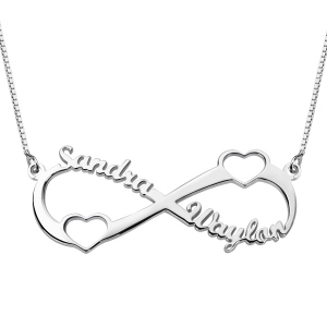 Customized Double Heart Infinity Names Necklace In Sterling Silver