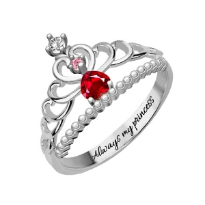 Sterling Silver Princess Tiara  Fairytale Ring with Birthstone