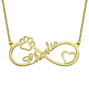 Customized Infinity Paw Print Name Necklace Gold Plated