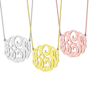 Customized Large Monogram Necklace Hand-painted Sterling Silver