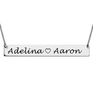 Couple Bar Necklace Engraved Names Sterling Silver