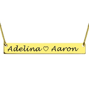 Gold Bar Lovers Necklace Engraved Double Names