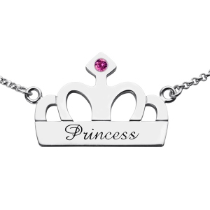 Crown Charm Necklace med Birthstone & Name Sterling Silver