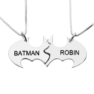 Bat Mother Daughter Name Necklaces Set Sterling Silver