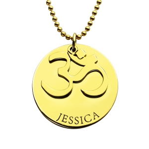 Om Yoga Name Pendant Necklace 18k Gold Plated