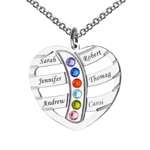 Family Birthstone Jewelry Personalized Family Necklace With 6 Kids Name & Birthstone In Sterling Silver