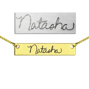 Custom Necklace Signature Bar Necklace Handwriting Gold